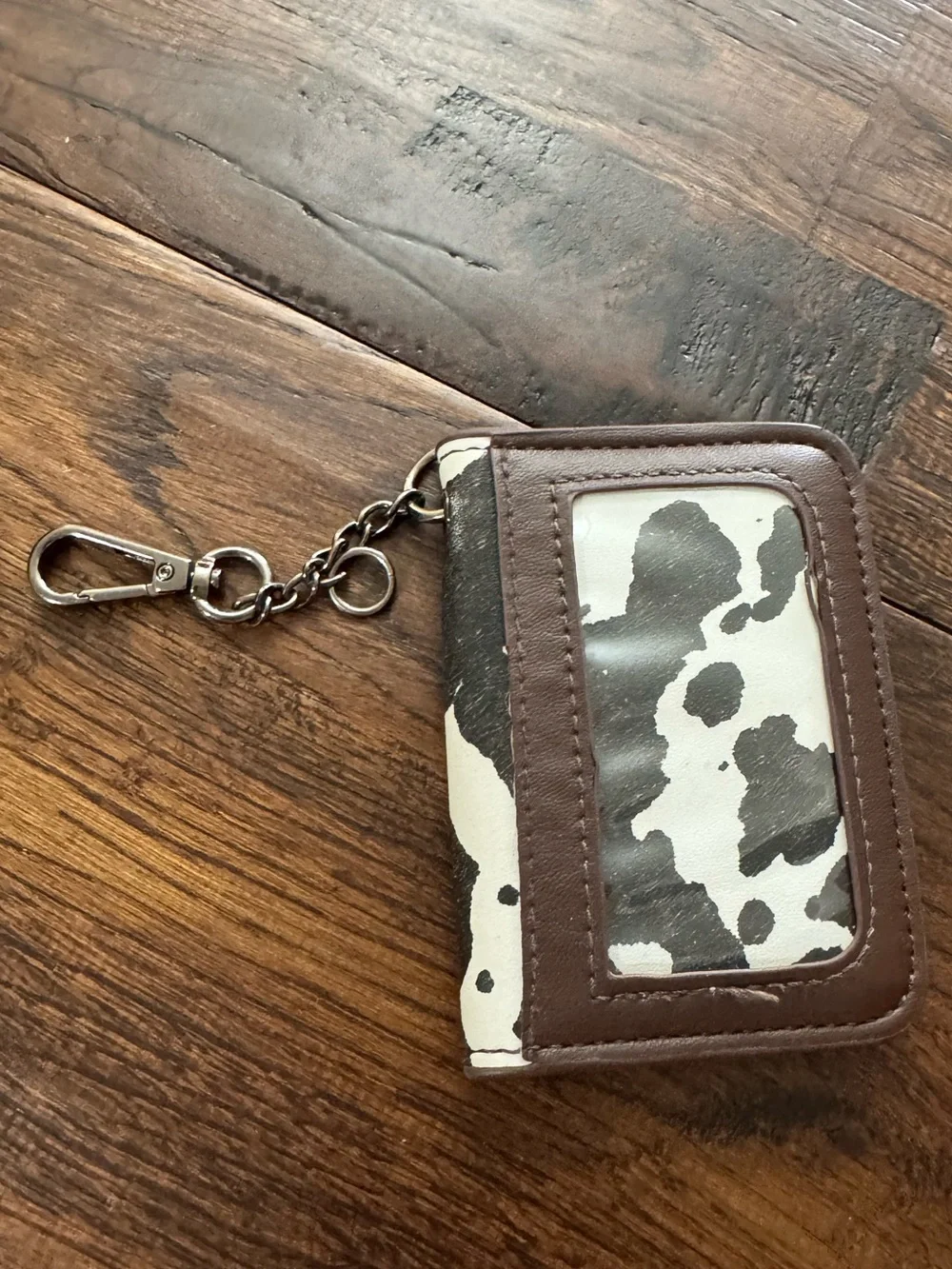 Steve Madden Brown & White Cow Print Card Holder Keychain